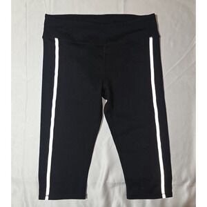 Fabletics Black Cropped Athletic leggingsReflective Stripes & Back Zip Pocket L